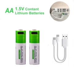 1.5V Type-C No.5 double A lithium ion USB Rechargeable AA Battery (2pcs/pack)