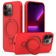 For iPhone 16 Pro Liquid Silicone MagSafe Magnetic Phone Case with Ring Holder(Red)