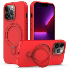 For iPhone 13 Pro Liquid Silicone MagSafe Magnetic Phone Case with Ring Holder(Red)