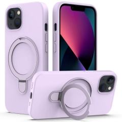 For iPhone 13 Liquid Silicone MagSafe Magnetic Phone Case with Ring Holder(Lilac Purple)