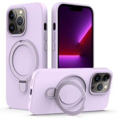 For iPhone 13 Pro Max Liquid Silicone MagSafe Magnetic Phone Case with Ring Holder(Lilac Purple)