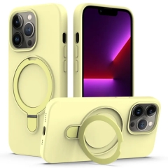 For iPhone 14 Pro Liquid Silicone MagSafe Magnetic Phone Case with Ring Holder(Yellow)