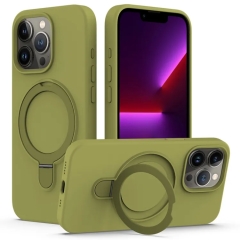 For iPhone 16 Pro Max Liquid Silicone MagSafe Magnetic Phone Case with Ring Holder(Willow Green)