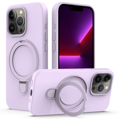 For iPhone 15 Pro Max Liquid Silicone MagSafe Magnetic Phone Case with Ring Holder(Lilac Purple)