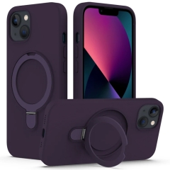 For iPhone 15 Plus Liquid Silicone MagSafe Magnetic Phone Case with Ring Holder(Purple)