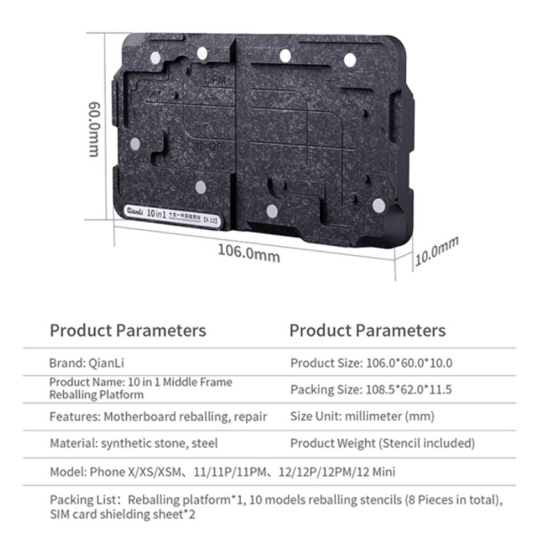 QIANLI 10IN1 Mid Frame Reballing Platform for iPhone X-12 Pro Max