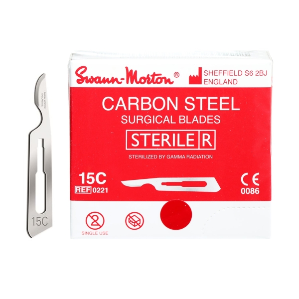 Swann Morton M0221 No.15C Sterile Carbon Steel Scalpel Blades (100pcs/box)