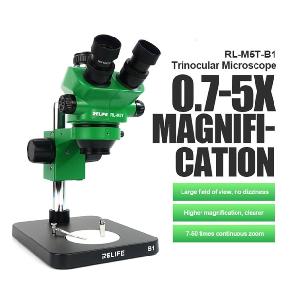 7-50X Relife RL-M5T-B1 Trinocular HD Stereo Microscope with LED lights