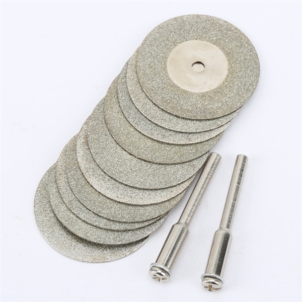 10PCS 25mm Diamond Disc Cutting blades Drill Bit+2 Mandrel Rotary Rod for Grinding Machine Accessory