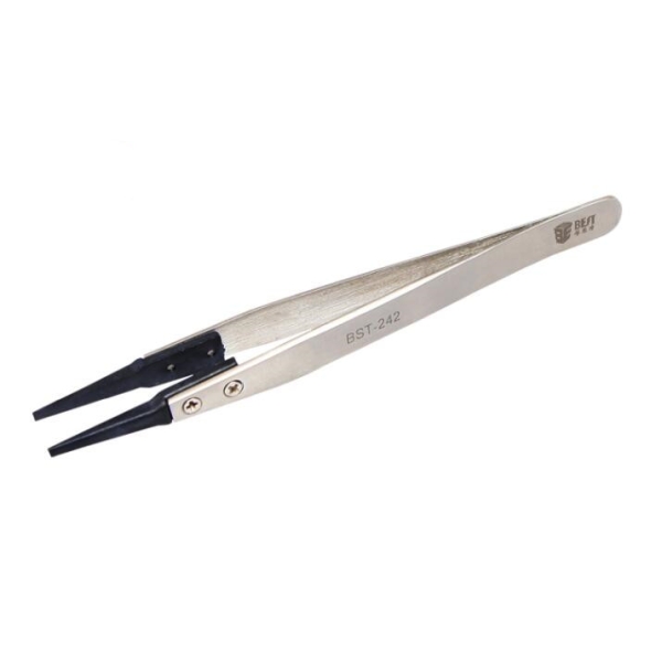 BST-242 ESD Safe Flat Rubber Tips Straight Tweezers