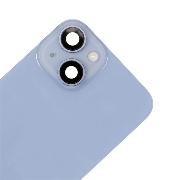 For iPhone 14 Back Cover Glass with Back Panel Frame - Blue