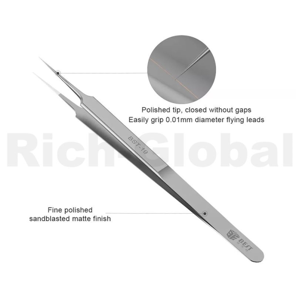 BST-Q10 Stainless Steel Precision Fingerprint Flying Wire Tweezers (2Pcs)