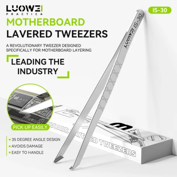 Luowei IS-30 Anti-slip Motherboard Layered Tweezers for Motherboard Chip Soldering