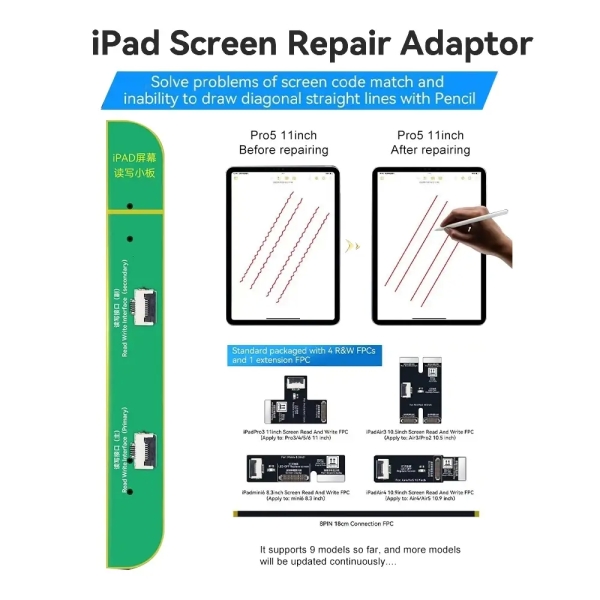 JCID iPad Screen Repair Adaptor Fixes Code Match Straight Lines Issue