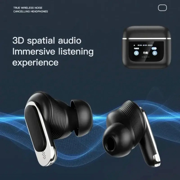 V8 Black ANC Bluetooth 5.3 Wireless Headphones With Intelligent Display