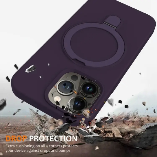 For iPhone 16 Pro Liquid Silicone MagSafe Magnetic Phone Case with Ring Holder(Purple)