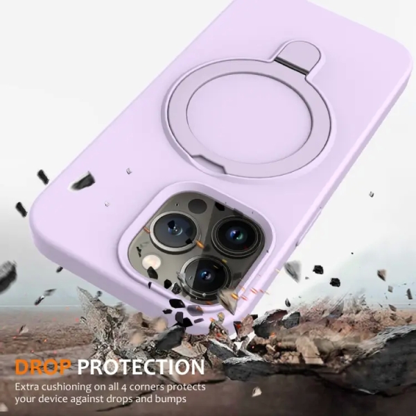 For iPhone 13 Pro Max Liquid Silicone MagSafe Magnetic Phone Case with Ring Holder(Lilac Purple)