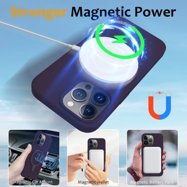 For iPhone 13 Pro Max Liquid Silicone MagSafe Magnetic Phone Case with Ring Holder(Purple)