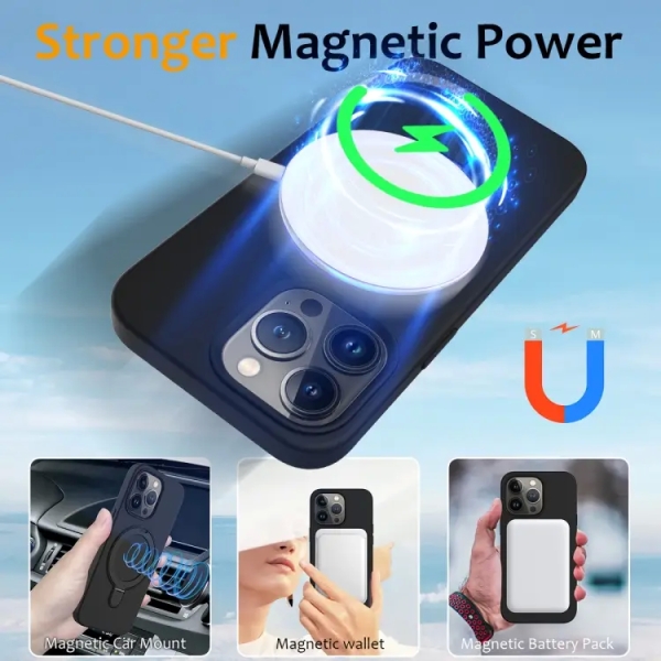 For iPhone 14 Pro Max Liquid Silicone MagSafe Magnetic Phone Case with Ring Holder(Black)