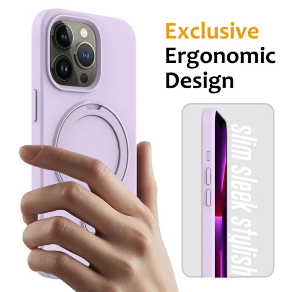 For iPhone 16 Pro Max Liquid Silicone MagSafe Magnetic Phone Case with Ring Holder(Lilac Purple)