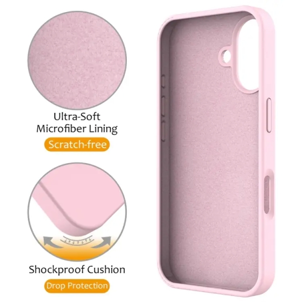 For iPhone 16 Plus Liquid Silicone MagSafe Magnetic Phone Case with Ring Holder(Grey Pink)