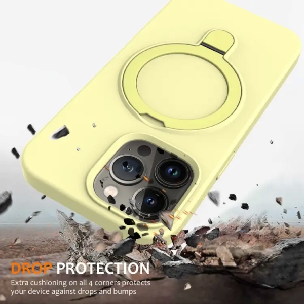 For iPhone 15 Pro Max Liquid Silicone MagSafe Magnetic Phone Case with Ring Holder(Yellow)