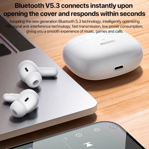 Yesido White TWS28 ANC+ENC Dual Noise Reduction Smart TWS Wireless Bluetooth Earphone