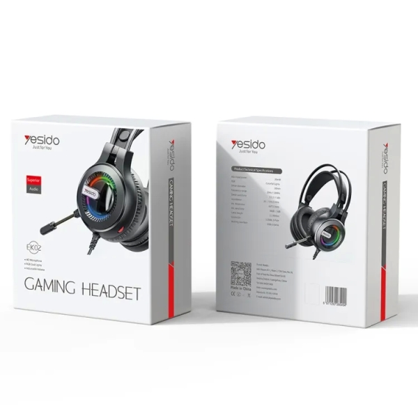 Yesido EK02 Head-mounted Gaming Wired Earphone with RGB Fixed Color Light (Black)