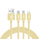 3 in 1 USB Charging Cords Nylon Metal Braid Data Sync 1.2M