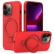 For iPhone 12 Pro Max Liquid Silicone MagSafe Magnetic Phone Case with Ring Holder(Red)