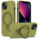 For iPhone 13 Liquid Silicone MagSafe Magnetic Phone Case with Ring Holder(Willow Green)