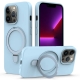 For iPhone 14 Pro Max Liquid Silicone MagSafe Magnetic Phone Case with Ring Holder(Sky Blue)